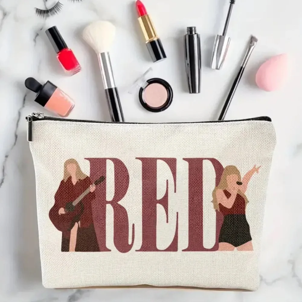 Cosmetic/ Travel Bag with Zipper & Print of Taylor Swift's Red Era Looks NEW